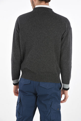 Crew Neck Pullover with Front Monogram and Ribbed Edges