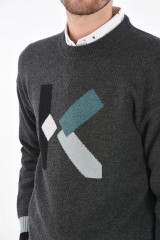 Crew Neck Pullover with Front Monogram and Ribbed Edges