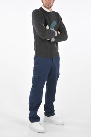 Crew Neck Pullover with Front Monogram and Ribbed Edges