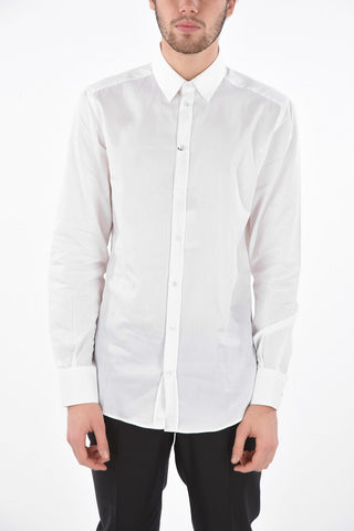 Camicia GOLD Gessata con Motivo Monogram e Collo Francese