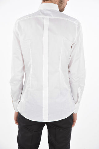 Camicia GOLD Gessata con Motivo Monogram e Collo Francese