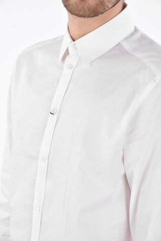 Camicia GOLD Gessata con Motivo Monogram e Collo Francese