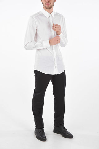 Camicia GOLD Gessata con Motivo Monogram e Collo Francese