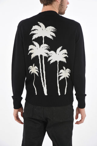 Crew Neck Virgin Wool Sweater with Contrasting Embroideries