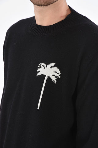 Crew Neck Virgin Wool Sweater with Contrasting Embroideries