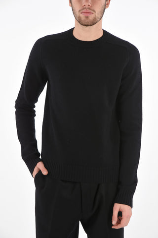 Crew Neck Wool Sweater with Ribbed Edges