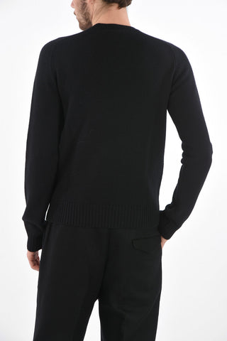 Crew Neck Wool Sweater with Ribbed Edges
