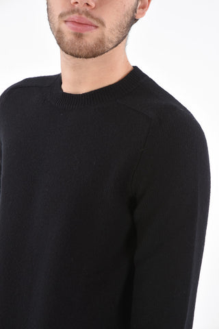 Crew Neck Wool Sweater with Ribbed Edges