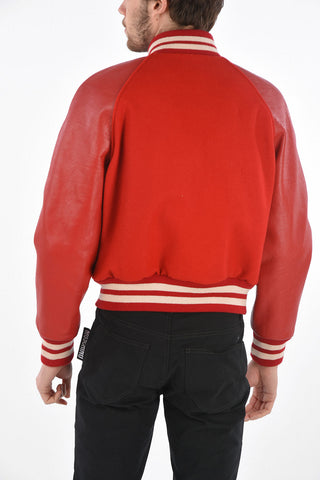 Textured Leather Sleeve Bomber With Horsebit Application