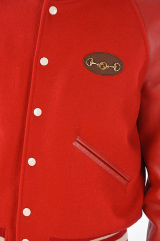 Textured Leather Sleeve Bomber With Horsebit Application