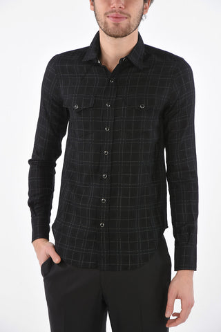 windowpane check snap button shirt