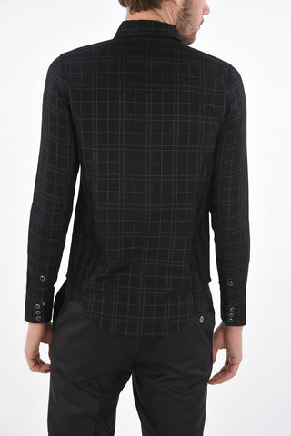 windowpane check snap button shirt