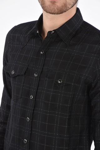 windowpane check snap button shirt