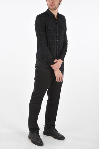 windowpane check snap button shirt