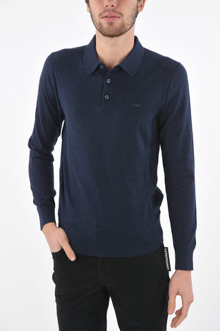 Long-sleeved Polo Neck Cotton Sweater with Embroidered Logo
