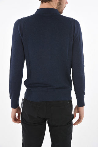 Long-sleeved Polo Neck Cotton Sweater with Embroidered Logo