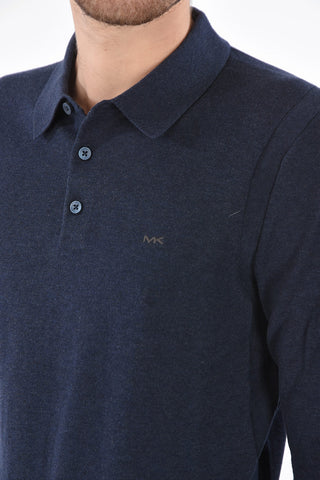 Long-sleeved Polo Neck Cotton Sweater with Embroidered Logo
