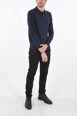 Long-sleeved Polo Neck Cotton Sweater with Embroidered Logo