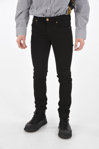 Pantaloni 5 Tasche TAYLOR FIT in Denim con Bottoni Gioiello e Logo Ricamato