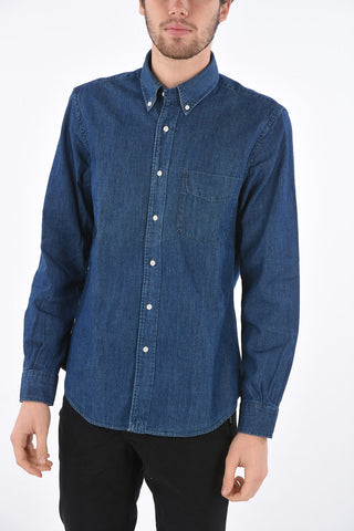 Button Down Collar Denim Shirt with Breast-pocket