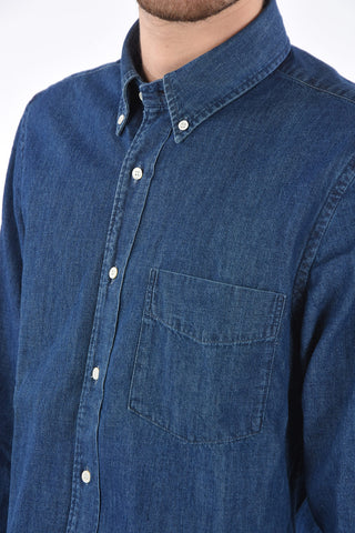 Button Down Collar Denim Shirt with Breast-pocket