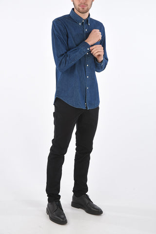 Button Down Collar Denim Shirt with Breast-pocket