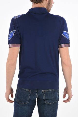 Polo Neck Combed Wool and Silk T-Shirt with Floral Pattern