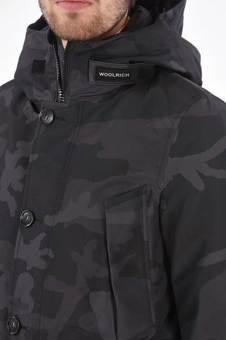 camouflage down jacket with hood