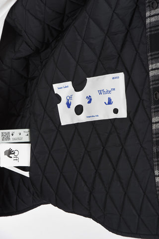 shephard's check flannel snap button outerwear jacket with removable hood