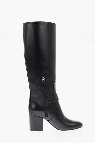 7cm leather Chunky Heel Knee boots with side zip
