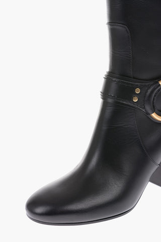 7cm leather Chunky Heel Knee boots with side zip