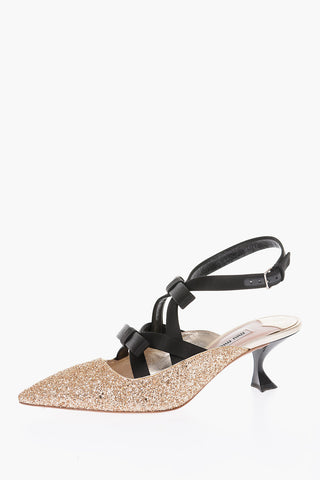 Décolleté in raso glitter con fiocco 7cm