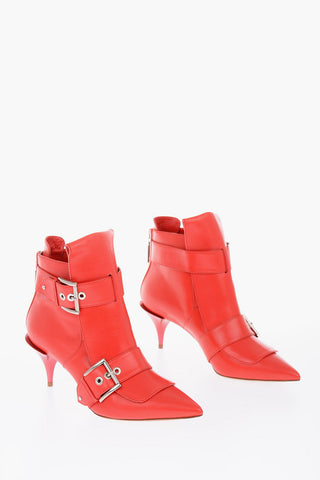 7cm leather Point Toe Booties with zip closure