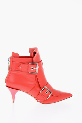 7cm leather Point Toe Booties with zip closure