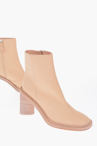 10cm leather Chunky Heel Booties with side zip