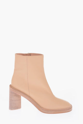 10cm leather Chunky Heel Booties with side zip