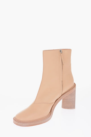 10cm leather Chunky Heel Booties with side zip