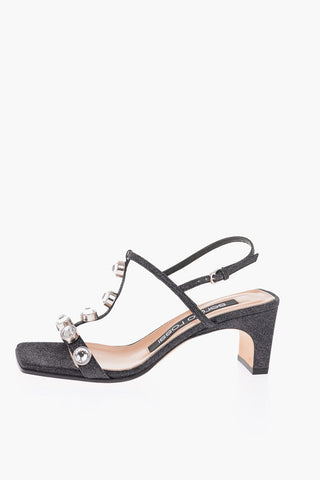 6.5cm glitter T-strap sandals