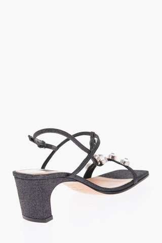 6.5cm glitter T-strap sandals