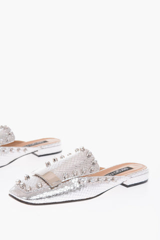 snake print leather Mules with jewel details