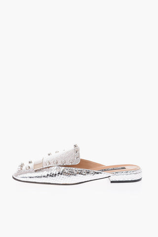 snake print leather Mules with jewel details