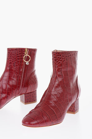 leather crocodile print Booties with side zip