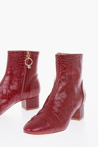 leather crocodile print Booties with side zip