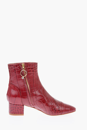 leather crocodile print Booties with side zip