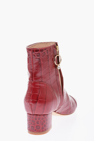leather crocodile print Booties with side zip