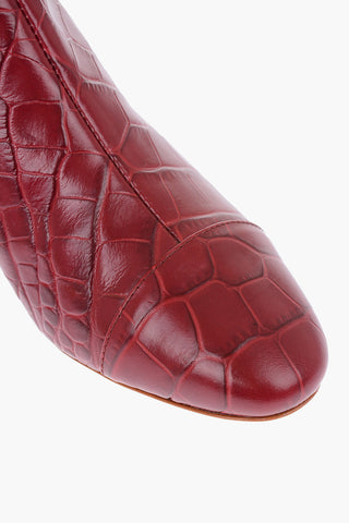 leather crocodile print Booties with side zip