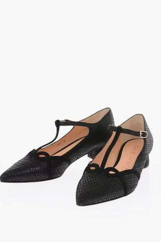 leather Point Toe T-Strap pumps