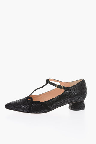 leather Point Toe T-Strap pumps