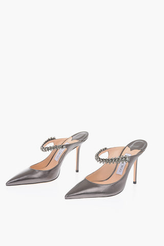 10cm Leather BING 100 Mules with Front Jewel Strap