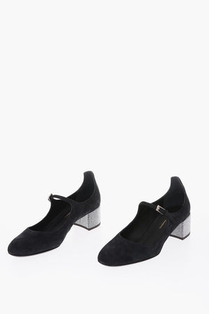 5cm suede leather KANDA Mary Jane pumps with glitter detail